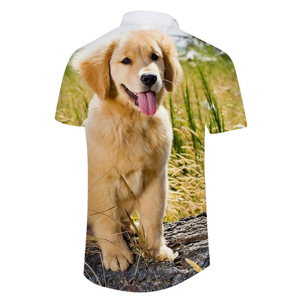 
Men's Summer Beach Casual Short Sleeve Button Shirt Golden Retriever Puppy Pet Print Hawaiian Fashion Cool Shirt Tops
                