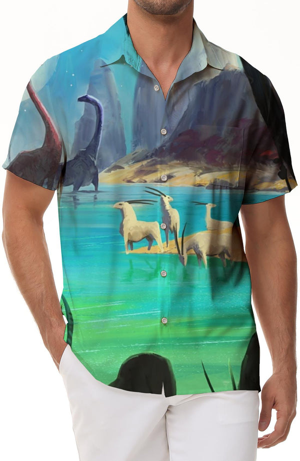 
Reptile Dinosaur Men's Short Sleeve Button Lapel Pocket Hawaiian Short Sleeve Shirt Perfect for Summer Parties and Holidays
                