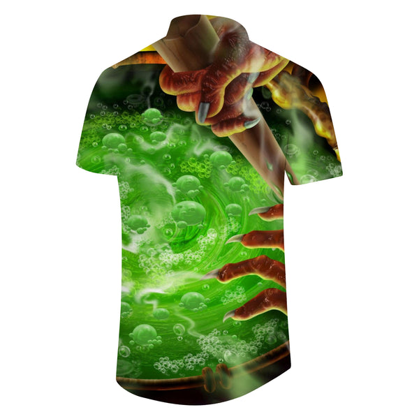 
Old witch poison soup 3d print pattern casual shirt men's fashion clothing tropical Hawaiian button green
                