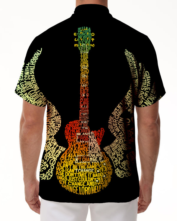 
Black fluorescent stitching music guitar short-sleeved men's beach top 3D printing summer shirt suitable for music festival barbecue party leisure travel
                