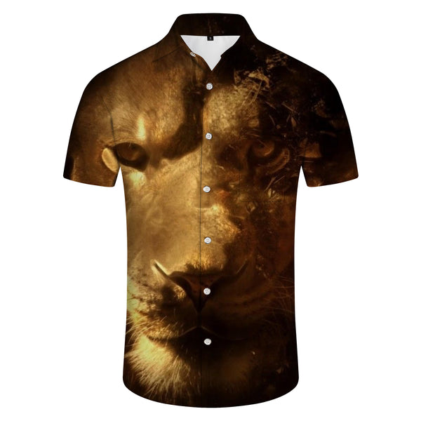 
Casual Fashion Short Sleeve Streetwear Tops Men Shirts 3D Animal Lion Hawaiian Print Pattern Shirt
                