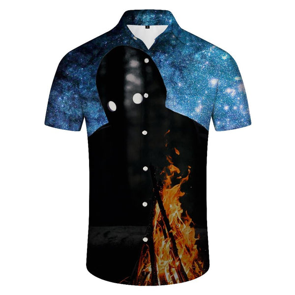 
Retro style black crow men's casual loose comfortable breathable fashion street short sleeve Hawaiian short sleeve button pocket short sleeve shirt lapel
                