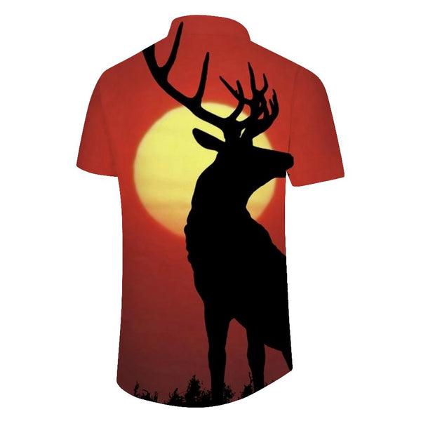 
Elk at sunset men's Hawaiian shirt short sleeve button down shirt top suitable for casual beach vacation
                