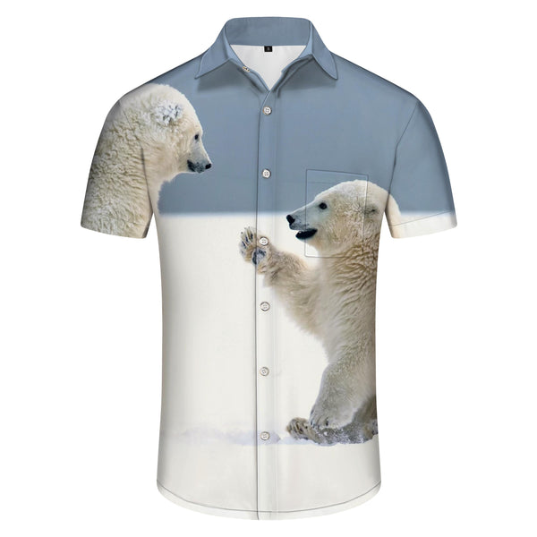 
Men's shirt casual short sleeve beach snow and white bear summer shirt men's printed shirt party
                