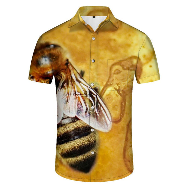 
Bee Print Men's Casual Short Sleeve Button Shirt Tops Beach Shirt Comfortable and Stylish
                
