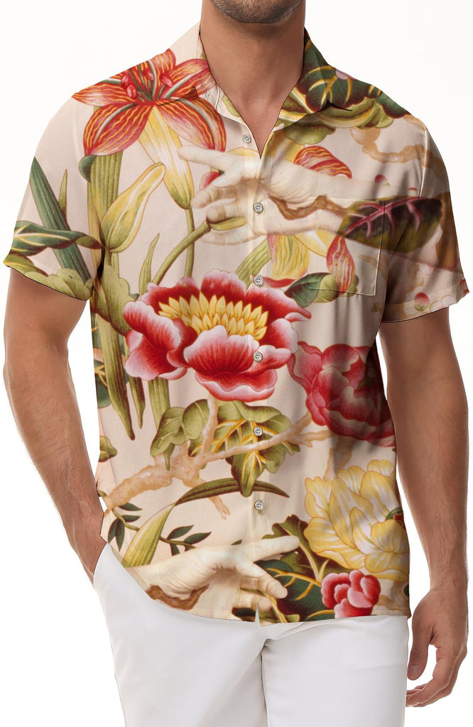 Retro style flower men's casual loose short-sleeved shirt Hawaiian shirt trendy floral shirt beach shirt floral shirt lapel clothing