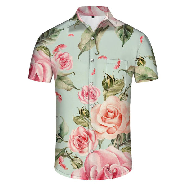 
Rose flower casual print button-down beach vacation shirt Hawaiian tropical fun men's
                