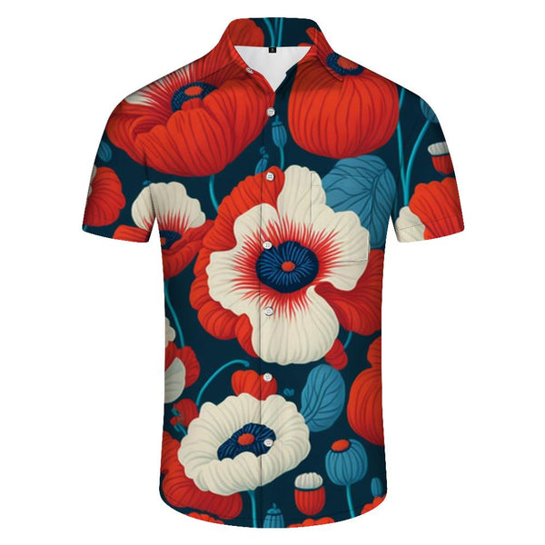 
Red art painting 3d digital printing Hawaiian style button lapel vacation seaside travel men's casual loose top
                