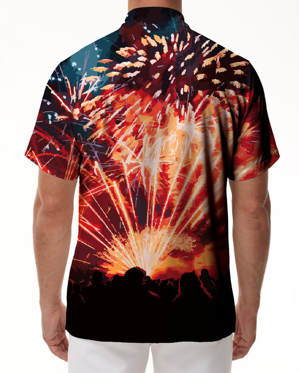 
Beautiful fireworks 3D print Cuban collar short sleeve shirt for men's beach and casual wear
                