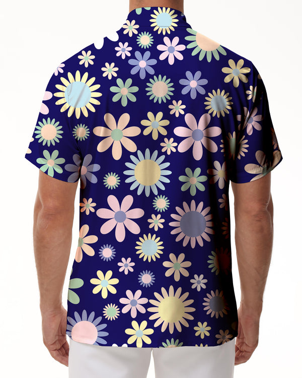 
Men's daisy flower purple fashion style Hawaiian button lapel holiday seaside casual style 3d digital printing pattern
                