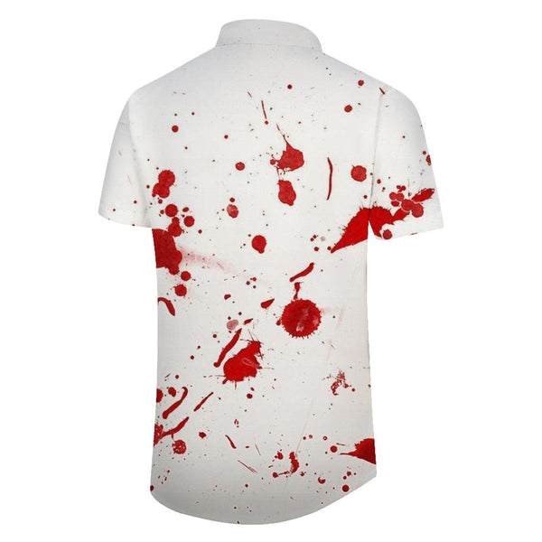 
Horror White Blood Stain Shirt Button Men's Fun Festival Top Printed Casual Short Sleeve Hawaiian Costume
                