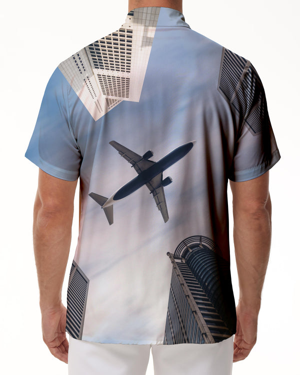 
Architecture Sky Airplane Print Men's Short-sleeved Button Shirt Casual Loose Summer Beach Shirt Men's Beach Shirt
                