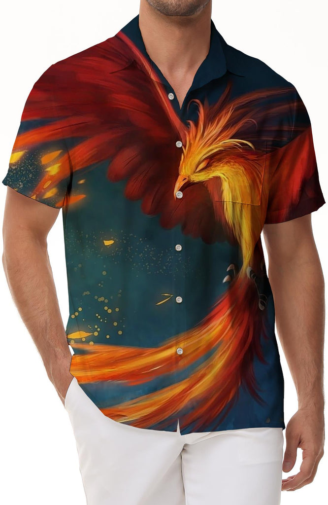 Phoenix lapel pocket Hawaiian tropical four seasons men's casual short sleeve fashion trend short sleeve shirt trend