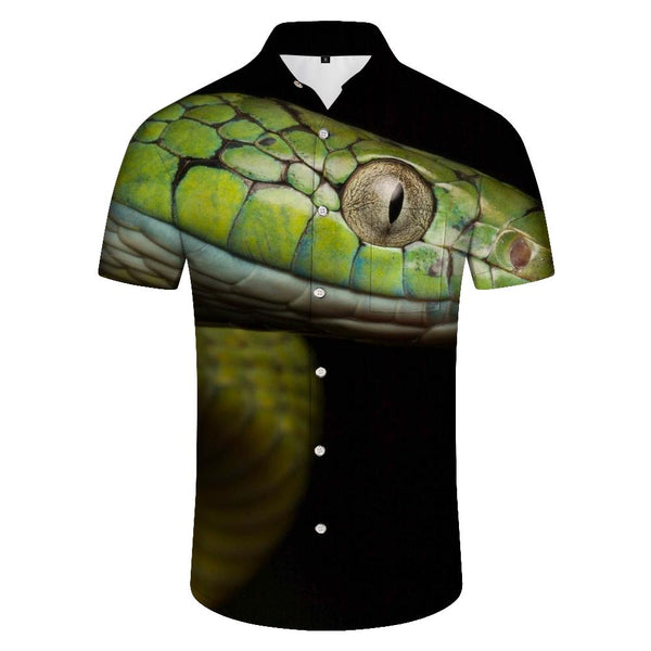 
Green snake 3D men's short-sleeved shirt print fun animal print pattern hip-hop trendy clothing lapel casual tops
                