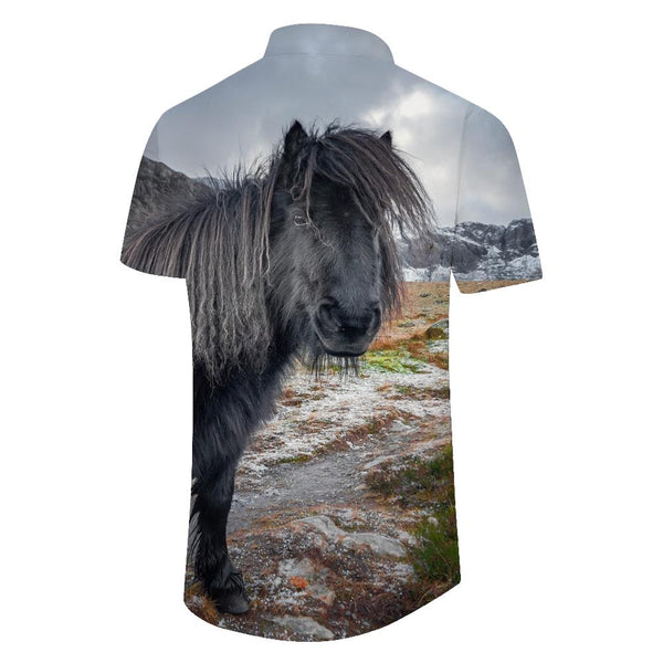 
Wildlife Print Lapel Abstract Black Horse Summer Tropical Hawaiian Button Lapel Pocket Casual Shirt Black
                
