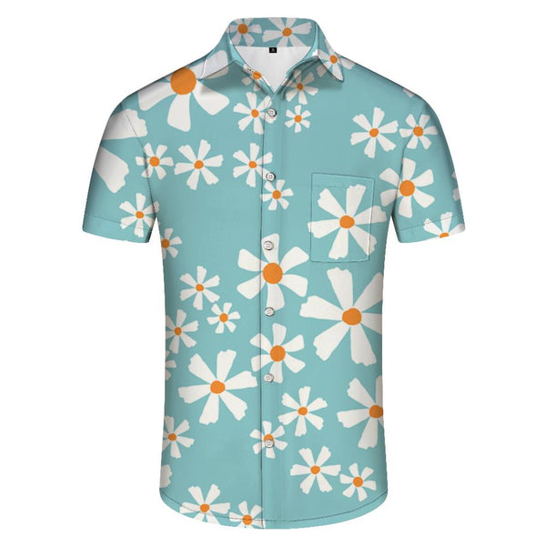 
Summer seaside beach party simple style tropical Hawaiian button down lapel short sleeve shirt men's fashion print stylish tops
                