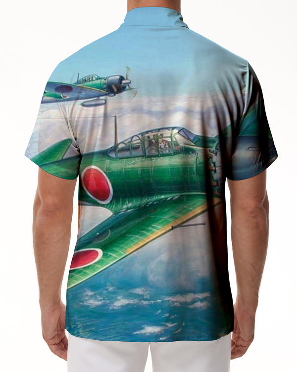 
Japanese green fighters bombing Hawaii, USA Men's casual loose short-sleeved shirt comfortable and fashionable shirt
                