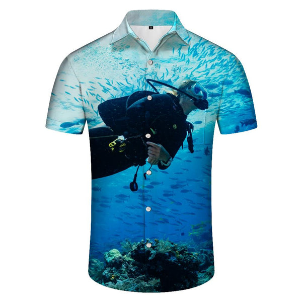 
Undersea diving Hawaii comfortable breathable seaside beach short-sleeved shirt men's casual loose daily simple
                
