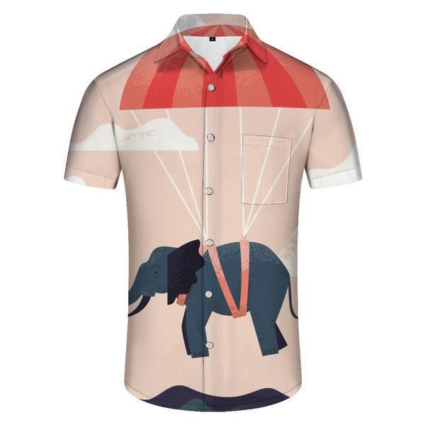 
Pink Men's Short Sleeve Shirt Funny Elephant Fashion Retro Style Hawaiian Men's Animal Button Shirt Elephant
                