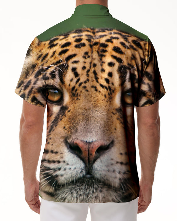 
Angry and cute leopard print men's loose short sleeve regular style breathable Hawaiian button pocket tops beach clothing
                