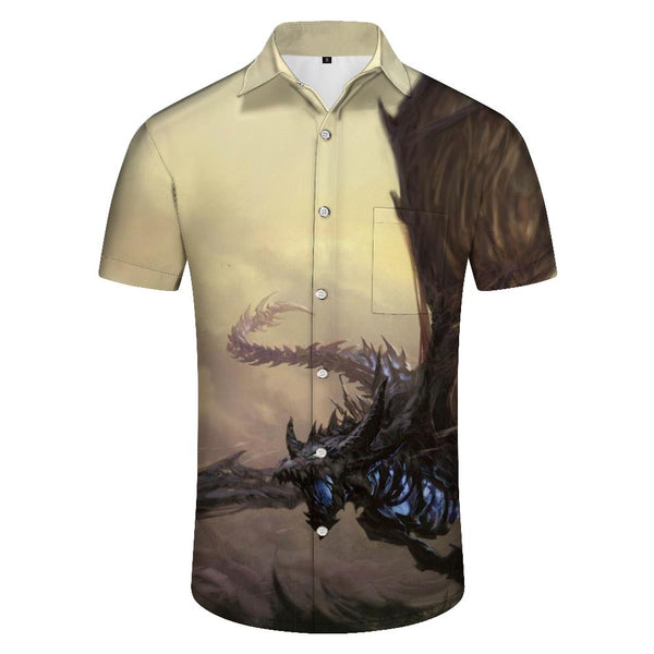 
Black Blue Shiny Beach Shirt Men's Hawaiian Shirt Short Sleeve Tropical Button-Down Pocket Short Sleeve Shirt Flying Dragon
                