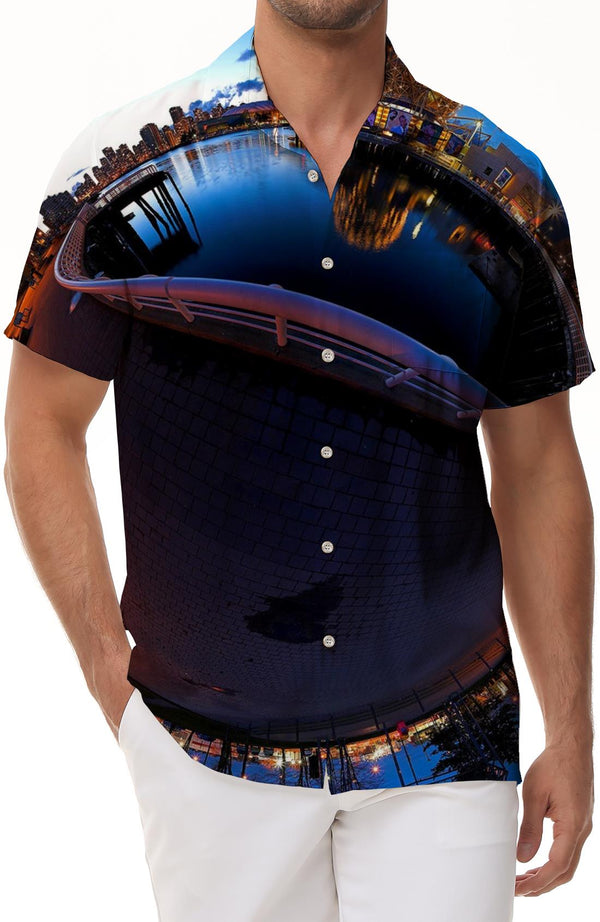 Fashion casual digital printed short-sleeved men's shirt with lapel buttons and pockets, short-sleeved shirt with Hawaiian tropical style
