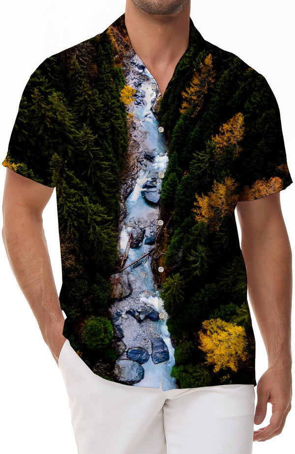 Natural scenery 3D printing painting floral Hawaiian shirt men's lapel retro street shirt men's casual vacation lapel
