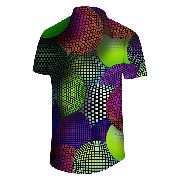 
Circular abstract pattern geometric print casual men's shirt short sleeve beachwear fun hawaiian button down men's shirt with bright colors
                