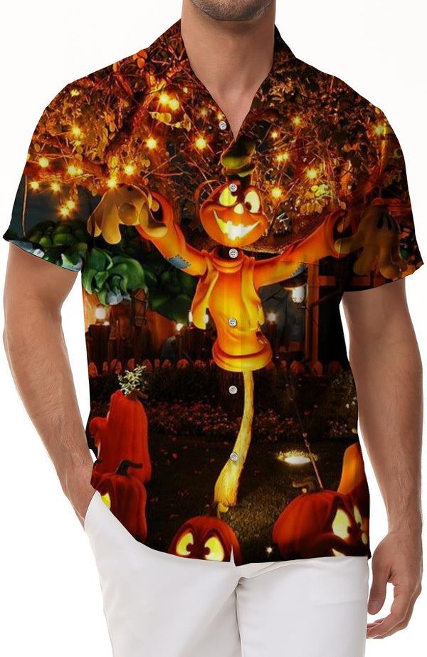Funny atmosphere clothing Halloween pattern short sleeve button casual style men's beach seaside breathable