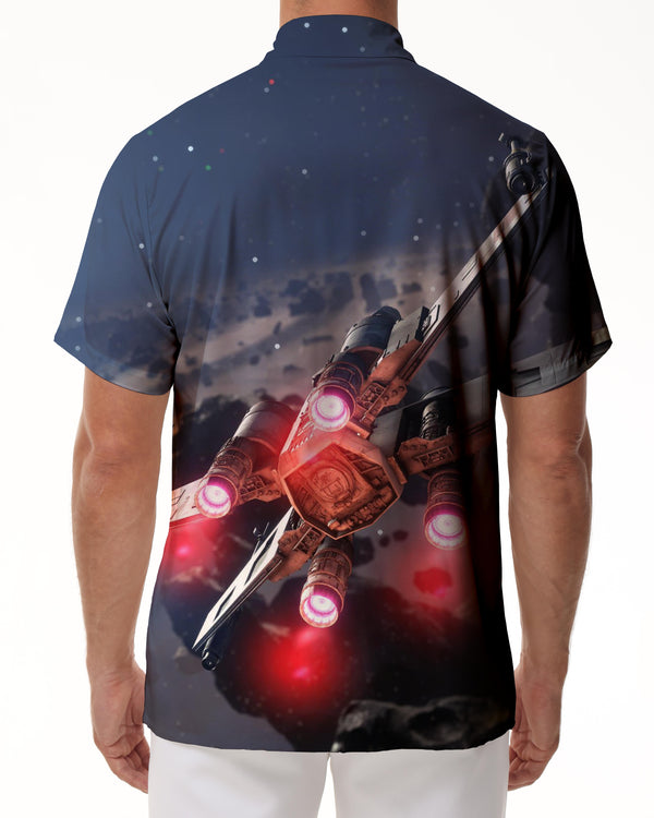 
Outer space technology aircraft print casual men's lapel tops new summer men's short-sleeved shirts comfortable and breathable
                