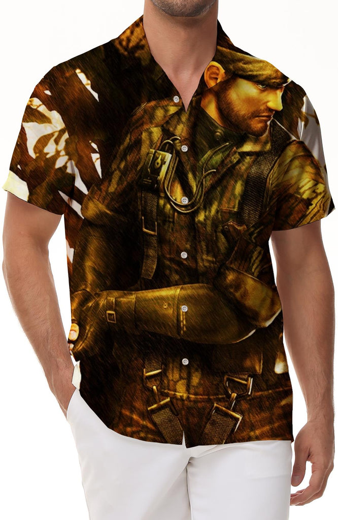 Anime print pattern casual comfortable print button down lapel short sleeve shirt with pockets loose Hawaiian shirt short sleeve