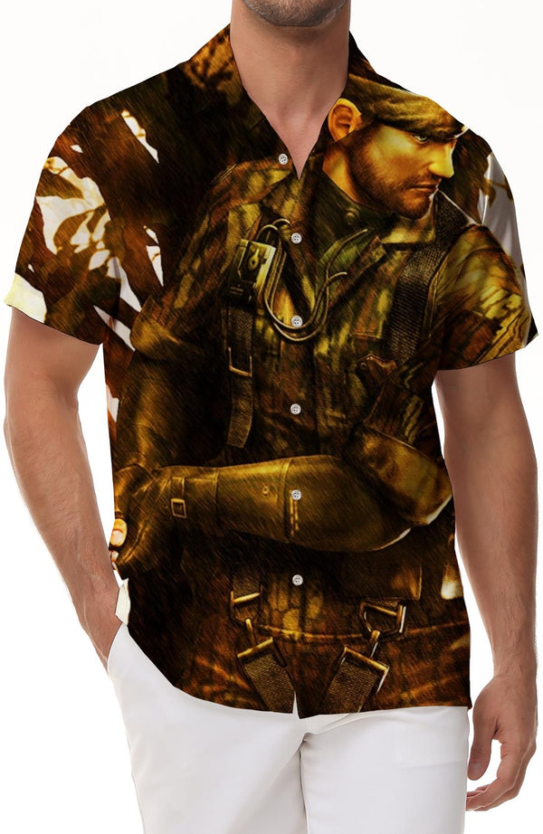 Anime print pattern casual comfortable print button down lapel short sleeve shirt with pockets loose Hawaiian shirt short sleeve