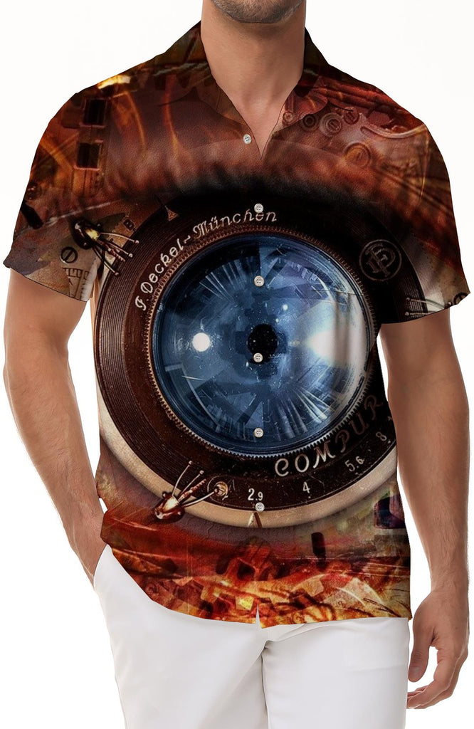 Blue eyes men's cool 3D pattern short sleeve summer leisure Hawaiian print personality Harajuku breathable thin