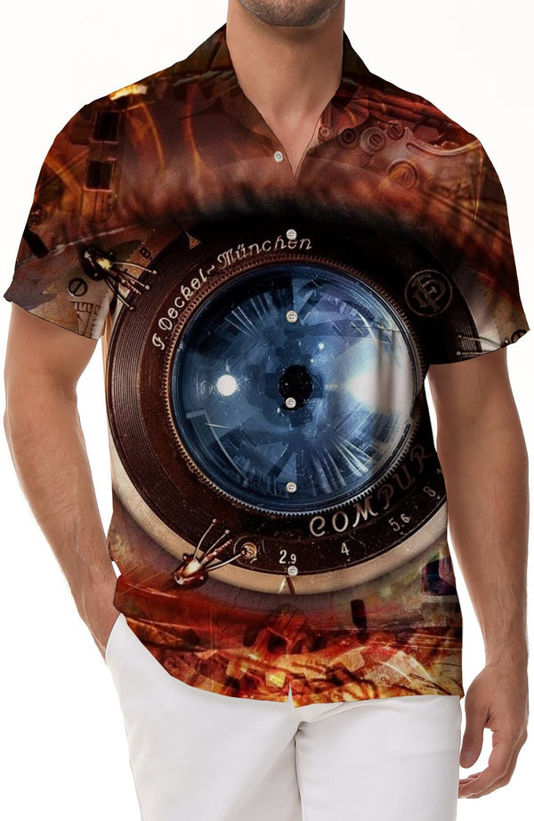 Blue eyes men's cool 3D pattern short sleeve summer leisure Hawaiian print personality Harajuku breathable thin