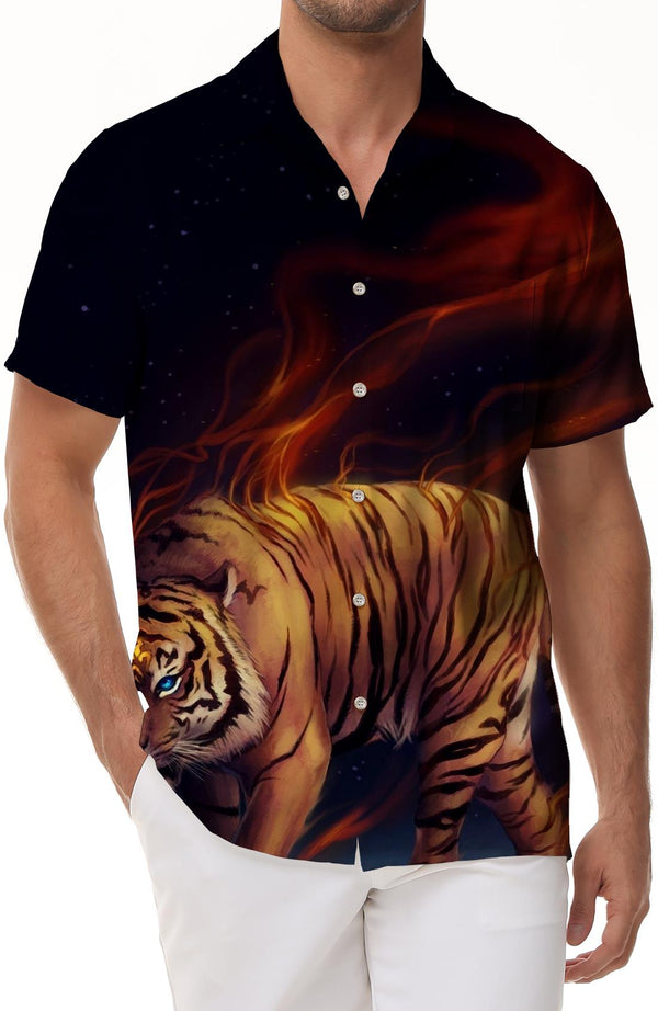 Costume party streetwear men's fashion animal man shirt original tiger loose short sleeve top pattern men