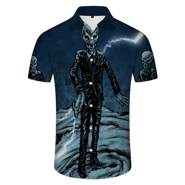 
Funny alien print pattern Hawaiian cool retro style men's casual loose short sleeve shirt
                