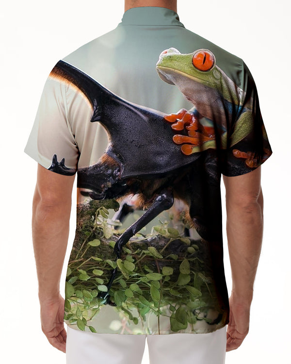 
Lapel Men's Short Sleeve Shirt Animal Bug and Frog Pattern Casual Shirt Fashion Street Men's Shirt Short Sleeve
                