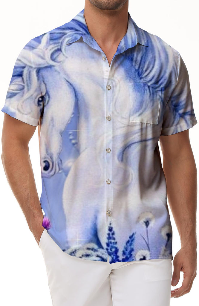 Personality Fashion Unicorn Digital Printing Casual Men's Hawaiian Shirt Daily Button Lapel Top Summer