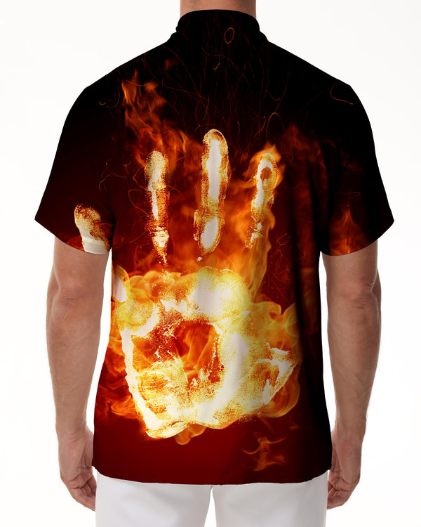 
Men's 3d hell flame palm button lapel pocket men's loose Hawaiian tropical four seasons short sleeve shirt
                