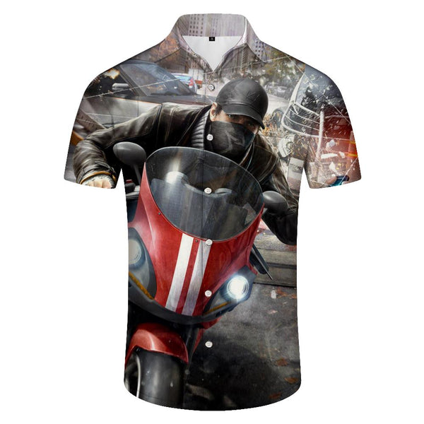 
New York motorcycle 3d digital print tropical rainforest Hawaiian button lapel men's casual style short sleeve shirt tops
                