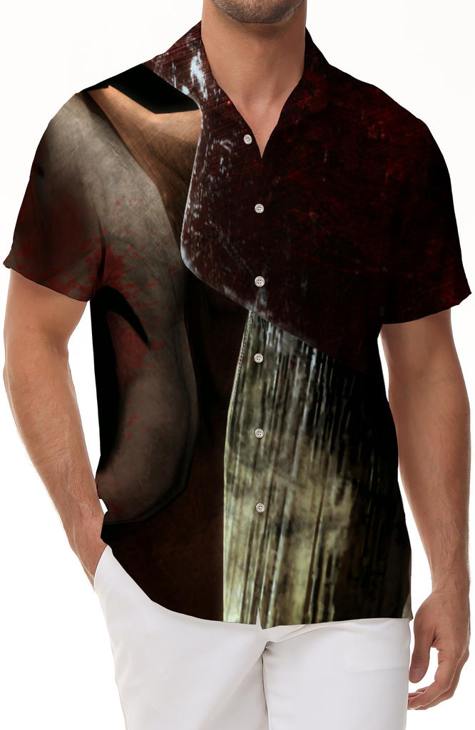 Funny evil movie version clown circus clown sharp knife casual men's short sleeve Hawaiian tropical button four seasons fashion short sleeve shirt summer