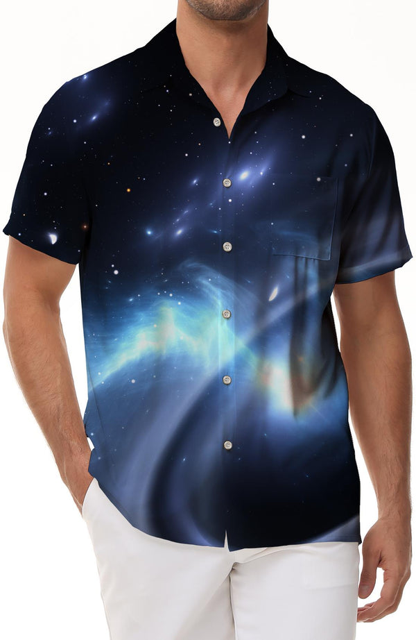 Men's Loose Casual Everyday Short Sleeve Shirt Blue Tropical Vacation Beach Shirt Hawaii