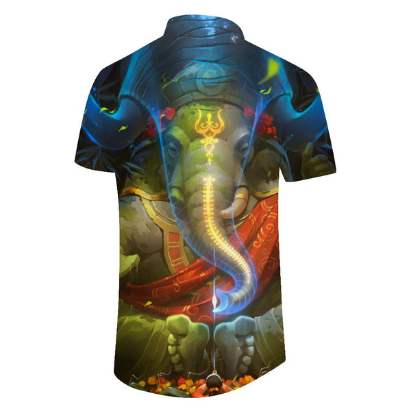 
Elephant God Indian Psychedelic Hawaiian Summer Button Lapel Casual Loose Men's Button Short Sleeve Beach Shirt Vintage
                