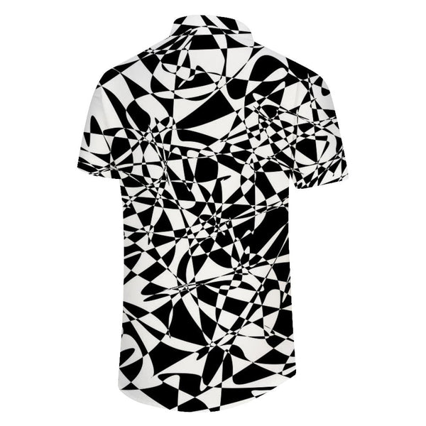 
Fashion black and white geometric print Hawaiian shirt men's short-sleeved casual tops summer vacation essential fashion clothing
                