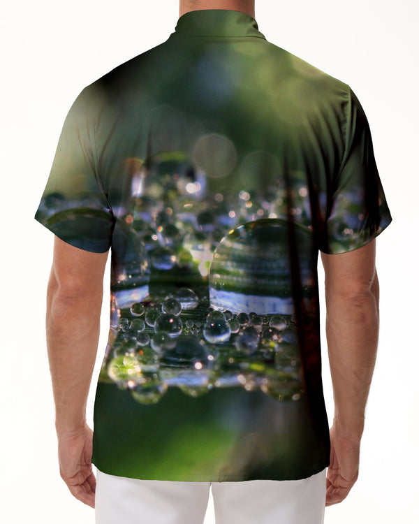 
Natural environment leaves with water drops on them Men's Hawaiian shirt short sleeve button down shirt tops for casual beach
                