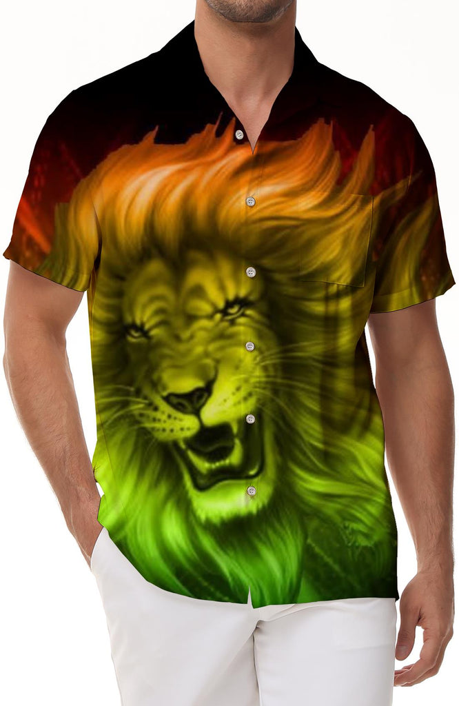 Rasta Lion Men's Casual Short Sleeve Shirt Hawaiian Button Shirt Loose Lapel Tops Colorful