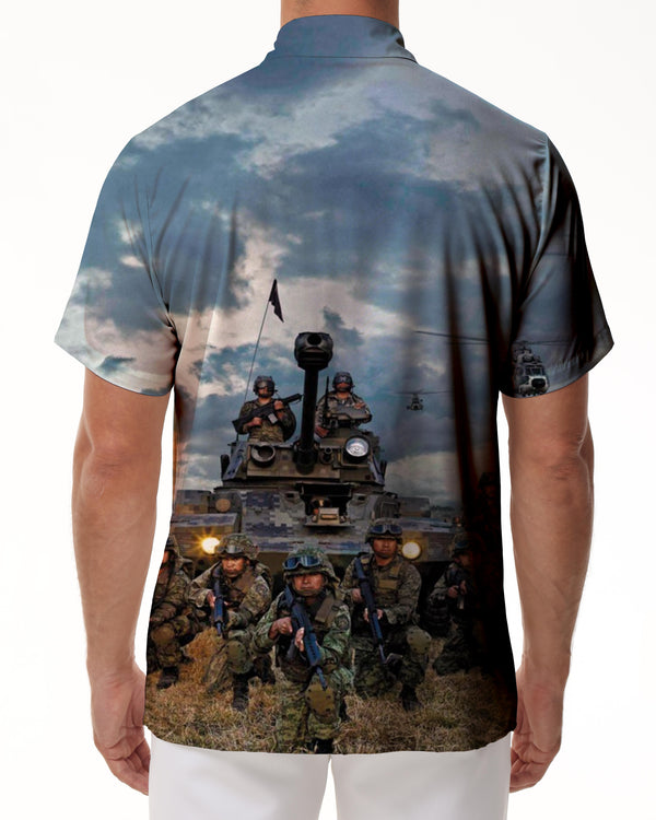 
US Army Soldier Men's Short Sleeve Loose Casual Shirt Vacation Beach Summer Pocket Top
                