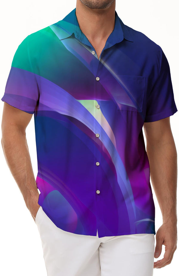 
Hawaiian short sleeve button down men's shirt abstract colorful liquid blue purple fashion
                