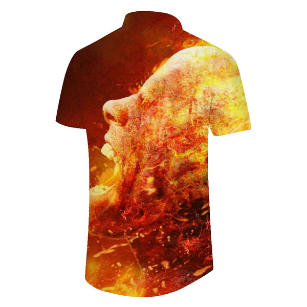 
Burning head in the flames 3D digital printing men's casual loose daily travel vacation Hawaiian tropical four seasons short-sleeved shirt trend
                