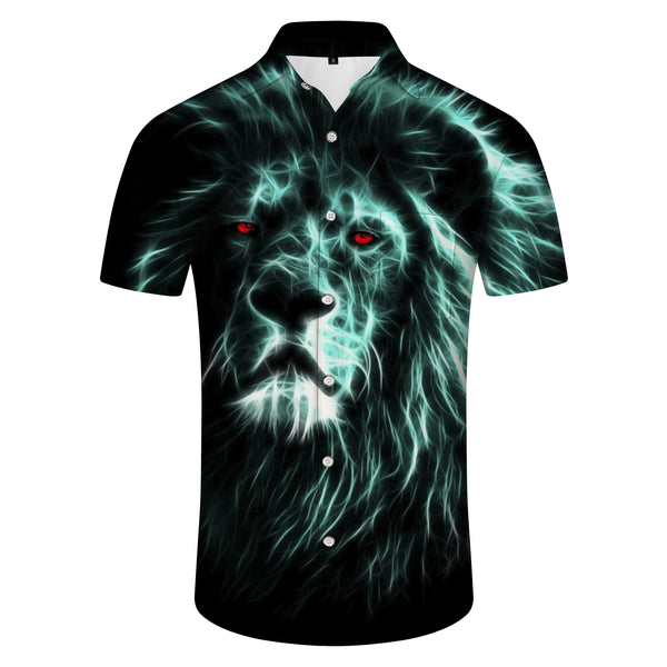 
Cool Color Pupil African Lion Men's Lapel Hawaiian Loose Casual Button-Up Short Sleeve Shirt Tops
                